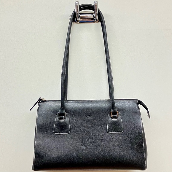 KATE SPADE, black leather handbag , white stitching, with dust bag - Picture 1 of 16